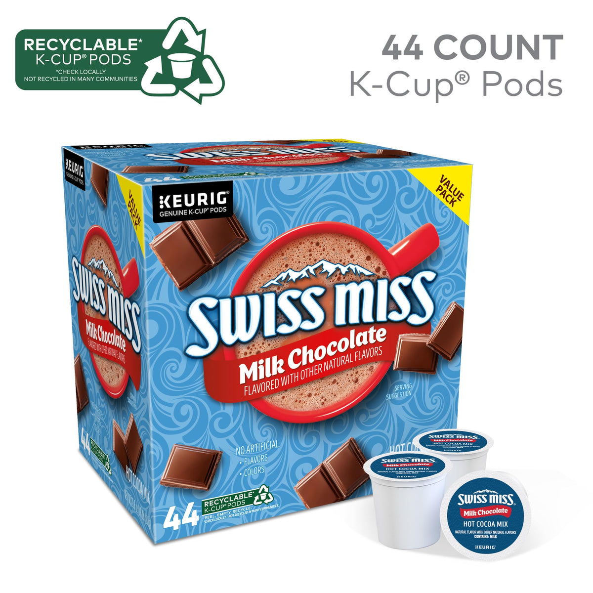 Swiss Miss Milk Chocolate Hot Cocoa K-Cup Pods – 44 Count, Keurig Compatible