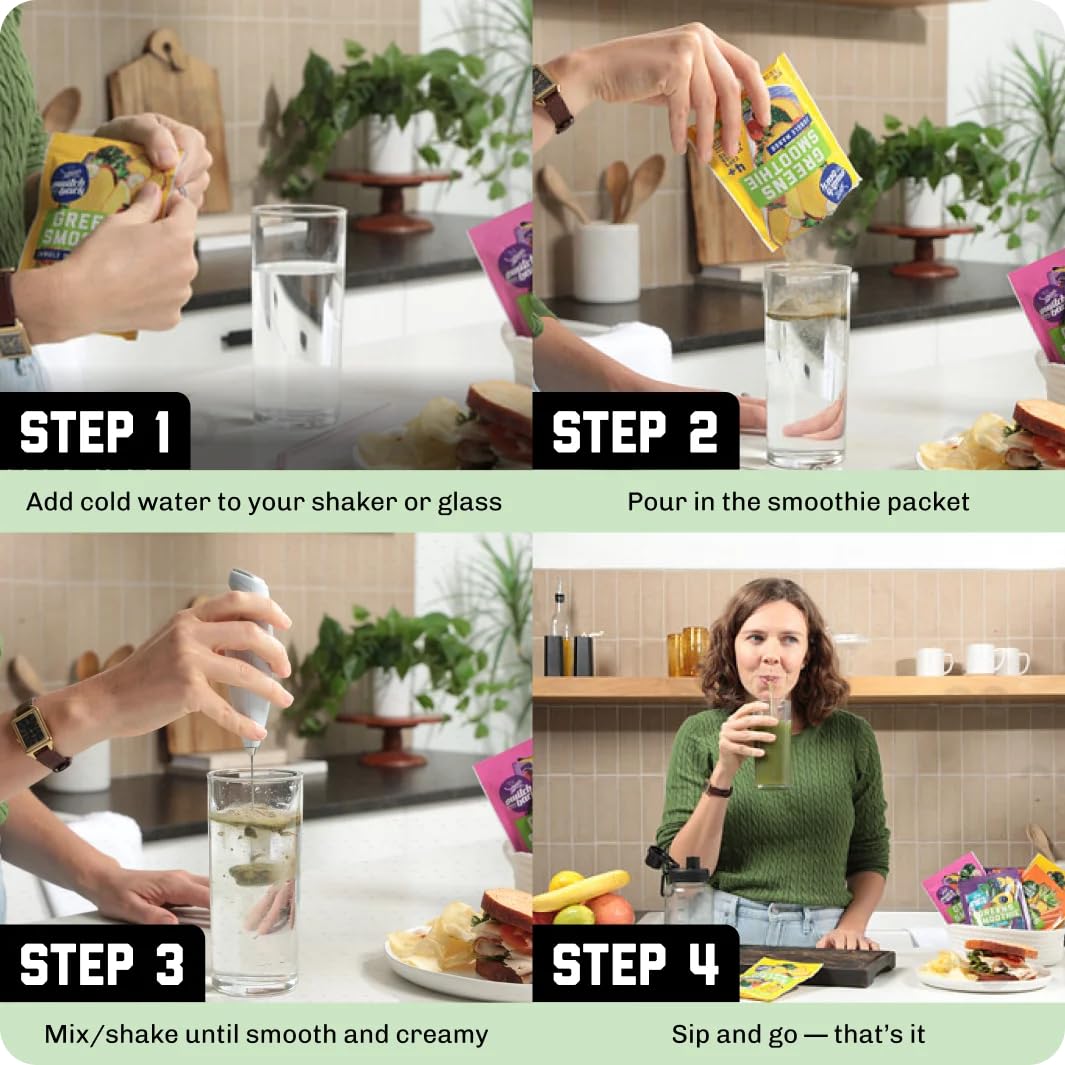 Switchback Whole Food Greens Smoothie Powder Mix (7-Pack) | No Algae Taste, No Added Sugar, Clump-Free On-The-Go Packets