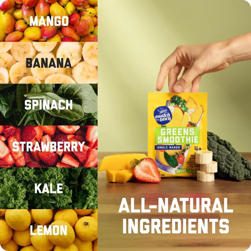 Switchback Whole Food Greens Smoothie Powder Mix (7-Pack) | No Algae Taste, No Added Sugar, Clump-Free On-The-Go Packets