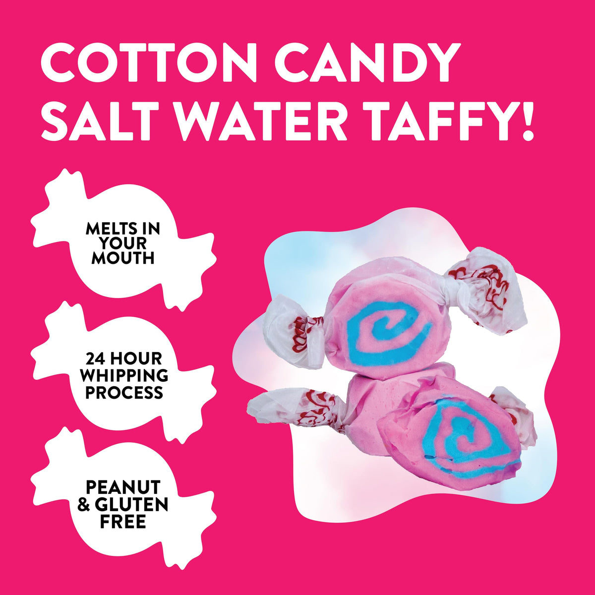 Taffy Town Saltwater Taffy Cotton Candy 2.5Lb – Gourmet, Allergen-Free & USA-Made