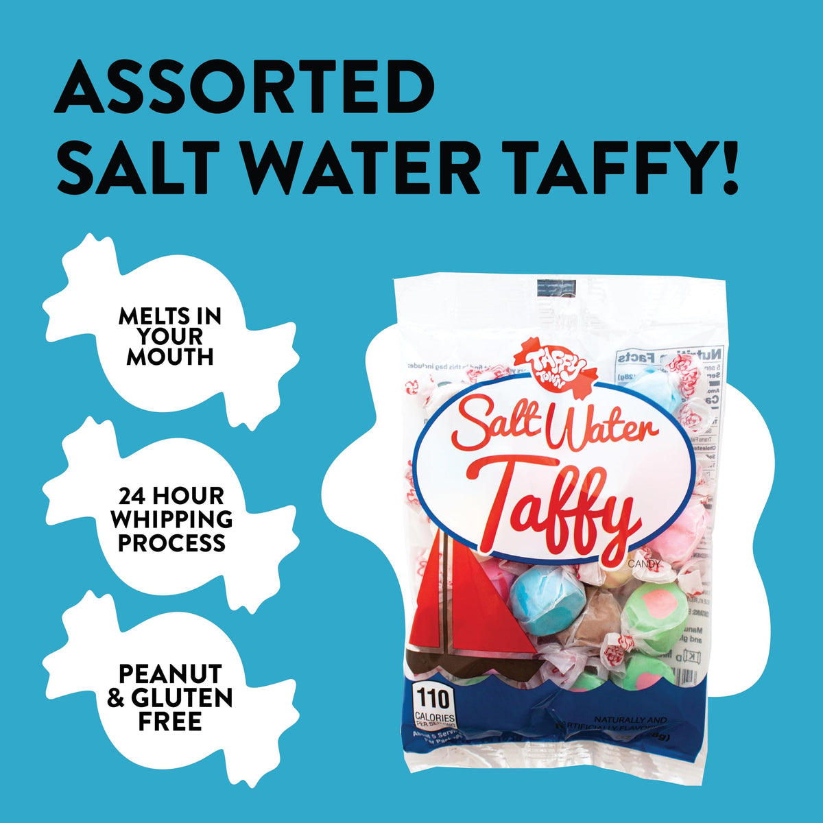 Taffy Town Salt Water Taffy Assortment – 80 Oz (5 lb), Made in USA