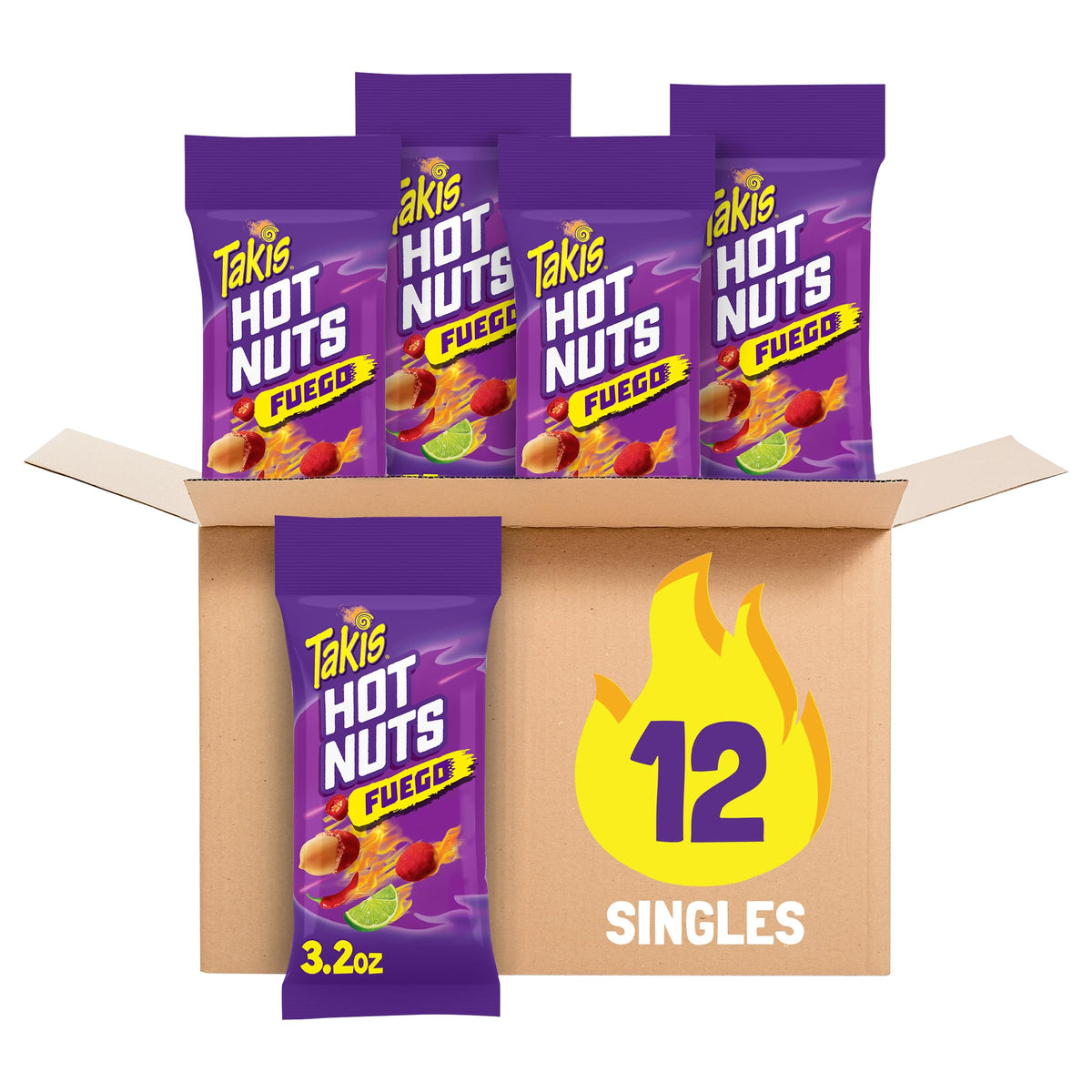Takis Fuego Hot Nuts 12 pc Box | Extreme Spicy Double-Crunch Peanuts