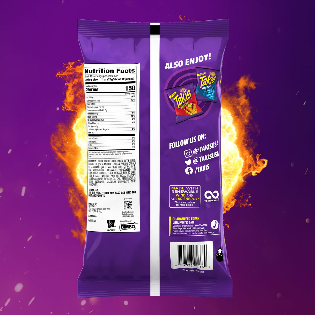 Takis Fuego Rolled Spicy Tortilla Chips – Hot Chili Pepper Lime, 14-Pack (9.9 oz each)