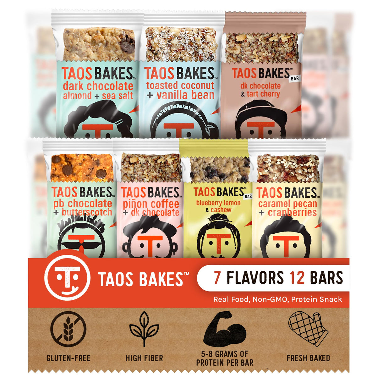 Taos Bakes Variety Pack Trail Mix Bars – 12-Pack, 1.8oz Each | High Protein, High Fiber, Gluten Free & Non-GMO