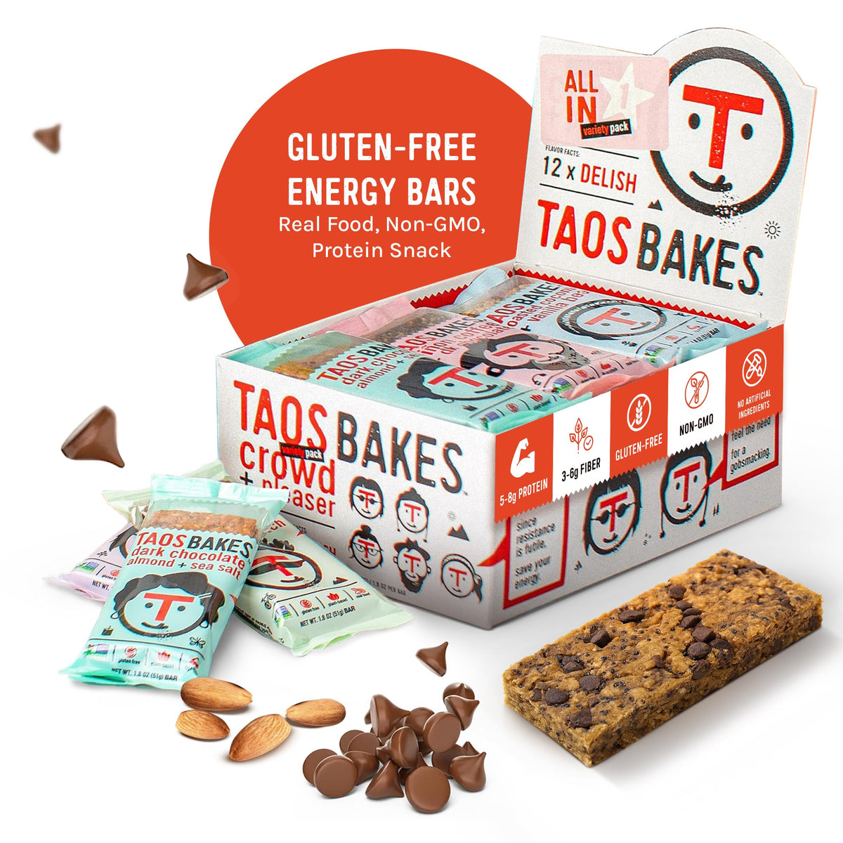 Taos Bakes Variety Pack Trail Mix Bars – 12-Pack, 1.8oz Each | High Protein, High Fiber, Gluten Free & Non-GMO