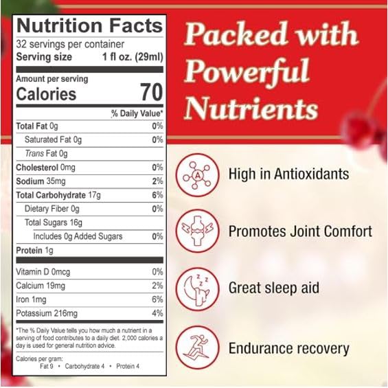 Tart is Smart Montmorency Tart Cherry Juice Concentrate – No Added Sugar, 32 oz Bottle (Yields Up to 2 Gallons)