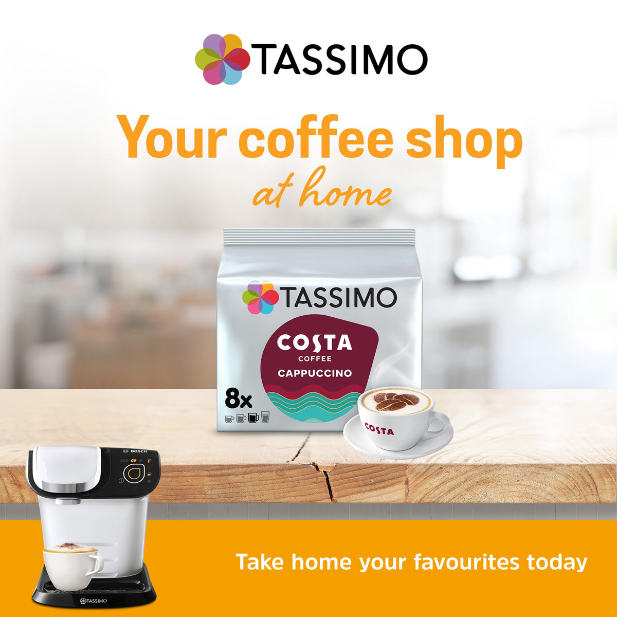 Costa Cappuccino Tassimo Pods – 80 Discs, 40 Servings (Pack of 5)