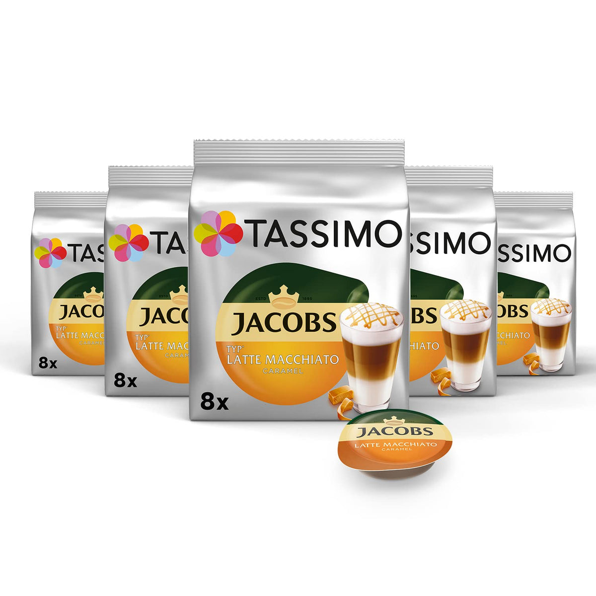 Tassimo Jacobs Latte Macchiato Caramel 5-pack (5 x 268 g) – 8 Drinks, Tassimo Compatible
