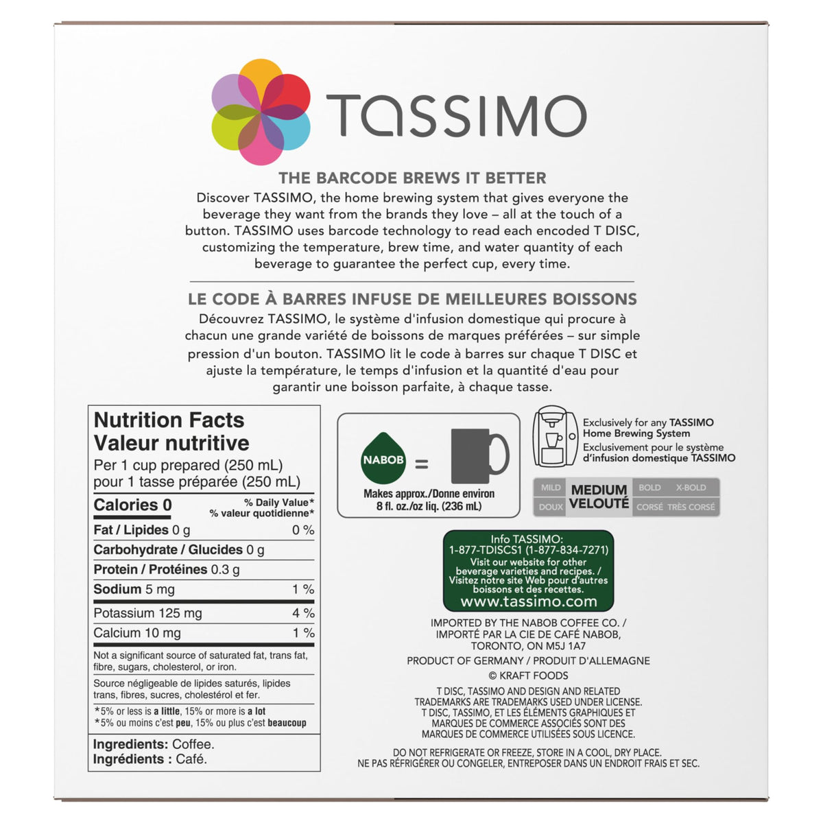 Tassimo Nabob 100% Colombian Coffee T-Discs - 28-Count, Imported from Canada