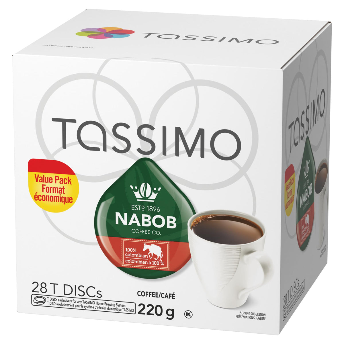 Tassimo Nabob 100% Colombian Coffee T-Discs - 28-Count, Imported from Canada