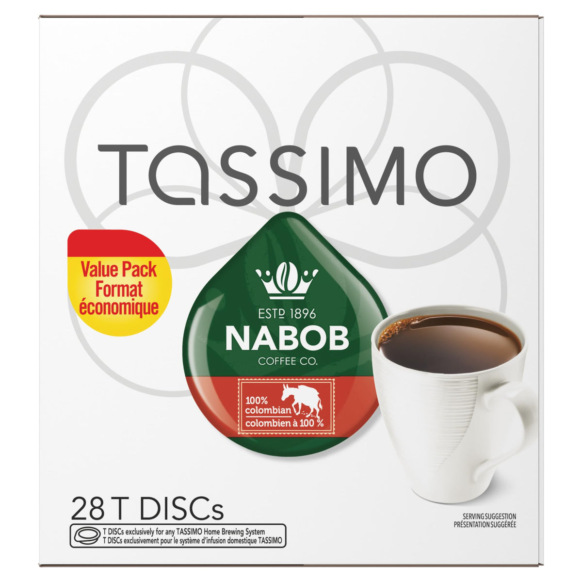 Tassimo Nabob 100% Colombian Coffee T-Discs - 28-Count, Imported from Canada