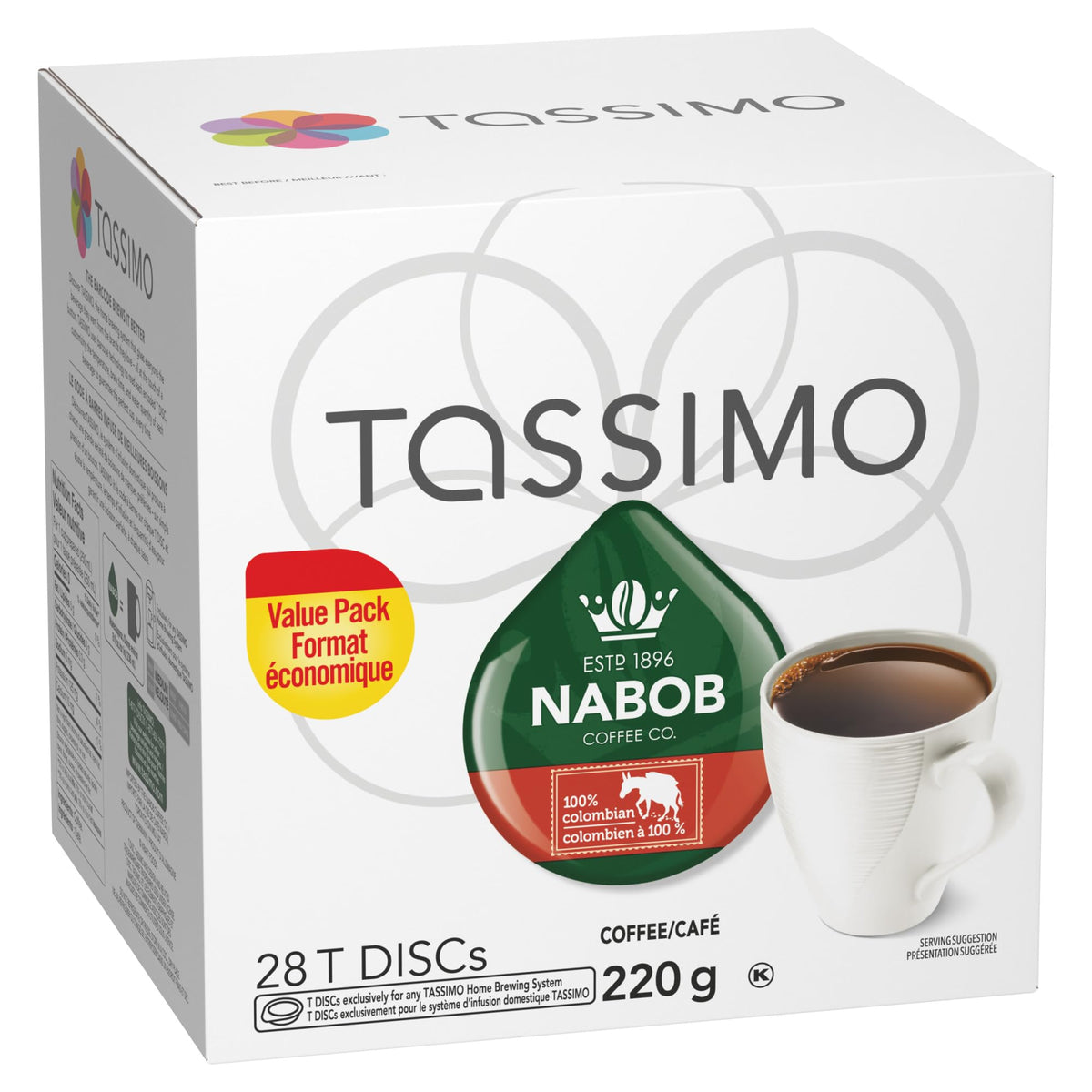 Tassimo Nabob 100% Colombian Coffee T-Discs - 28-Count, Imported from Canada