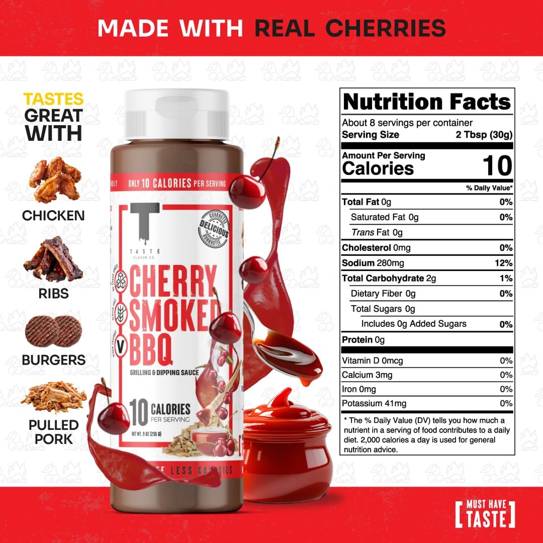 Taste Flavor Co. Cherry Smoked BBQ Sauce - 3 Pack, Low-Calorie, Keto-Friendly, No Oils