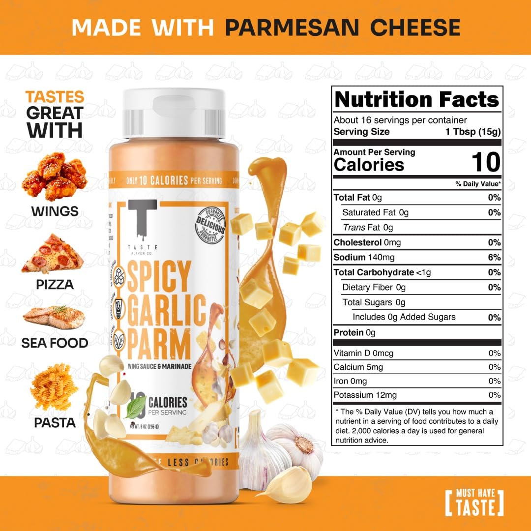 Taste Flavor Co. Spicy Garlic Parm Grilling, Dipping Sauce & Marinade – Keto, Low-Calorie, No Oils (3 Pack)