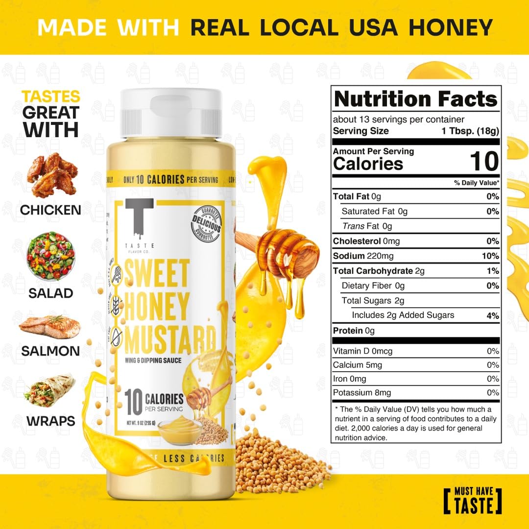 Taste Flavor Co. Grilling, Dipping Sauce & Marinade – Sweet Honey Mustard, Low-Calorie, Keto-Friendly, No Oils (3 Pack)