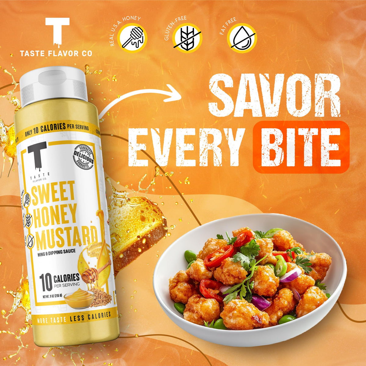 Taste Flavor Co. Grilling, Dipping Sauce & Marinade – Sweet Honey Mustard, Low-Calorie, Keto-Friendly, No Oils (3 Pack)