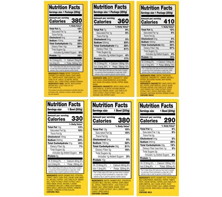 Tasty Bite Bowls Variety Pack (6) — Mexican Protein, Mediterranean Protein, Indian Protein, Chickpea Biryani, Smoky Paneer Biryani, Vegetable Biryani