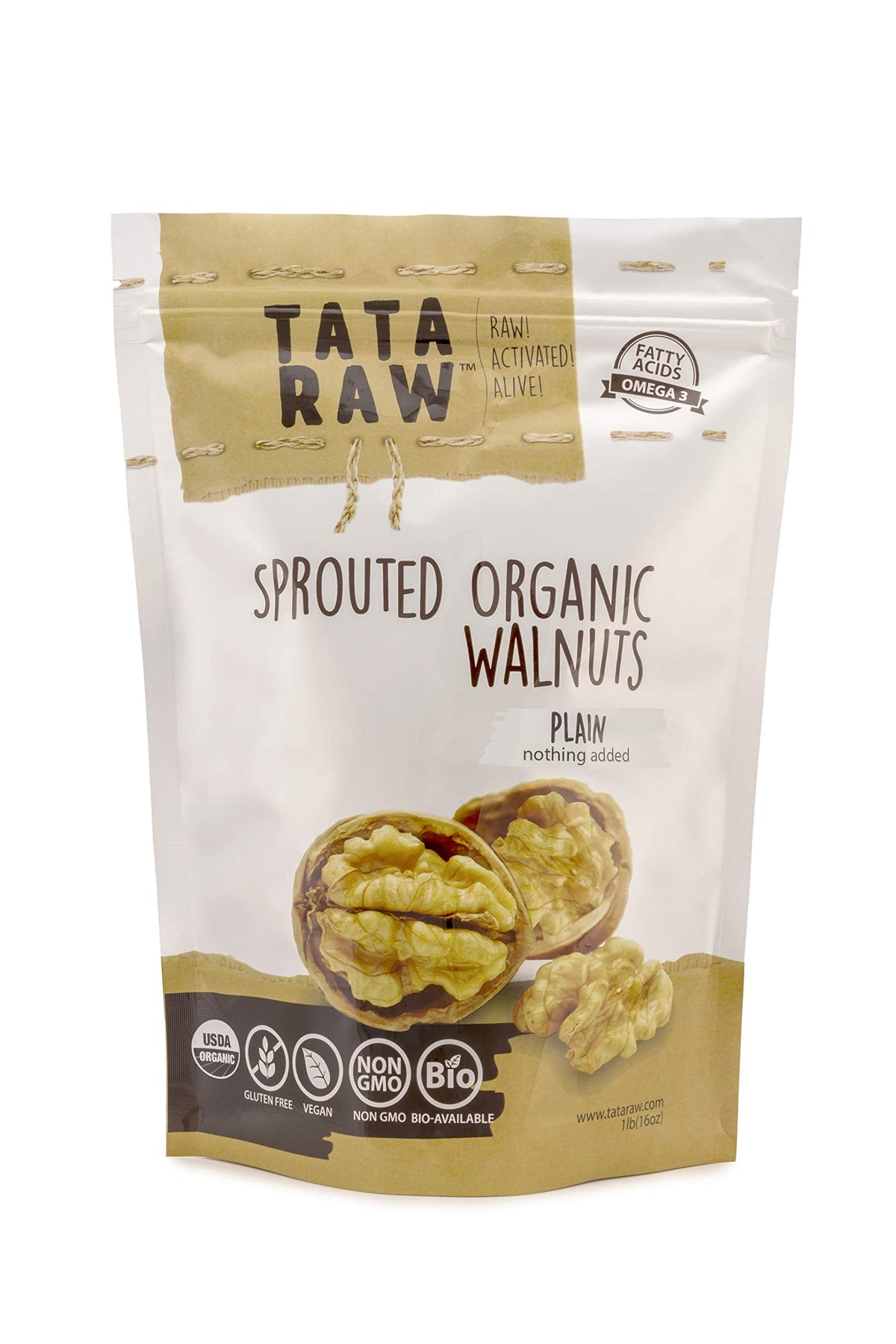 TATA RAW Sprouted Organic Walnuts – Plain, Nothing Added | Soaked & Air-Dried 1 lb