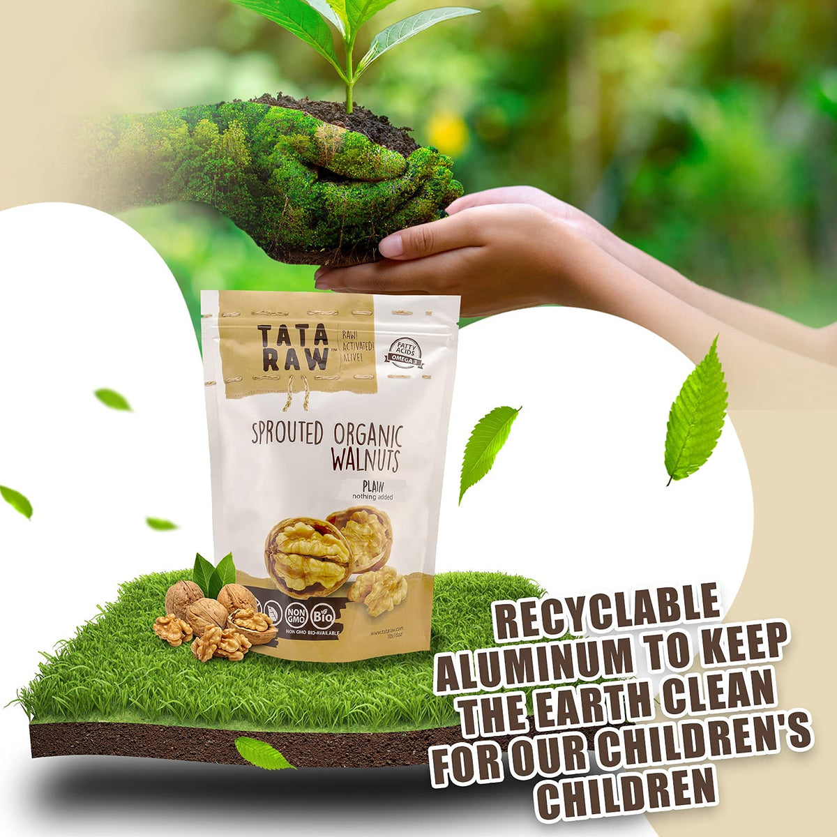 TATA RAW Sprouted Organic Walnuts – Plain, Nothing Added | Soaked & Air-Dried 1 lb