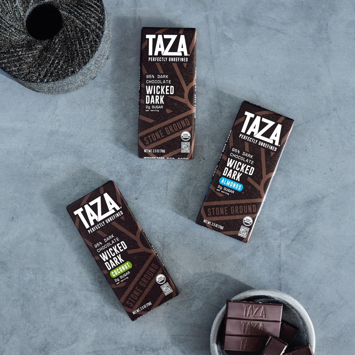 Taza Wicked Dark 95% Bar Variety Pack – 4 x 2.5 oz, Vegan, Organic