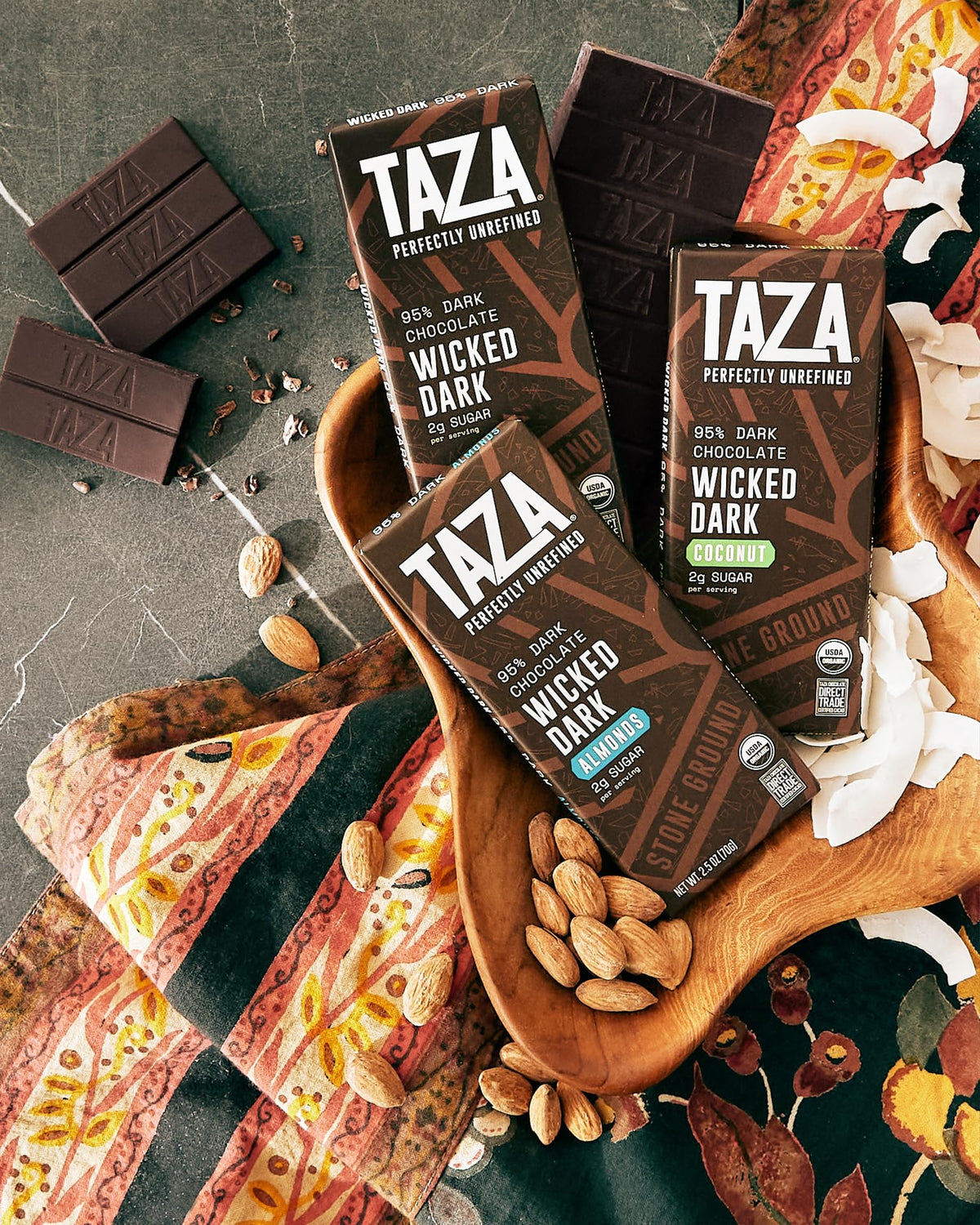 Taza Wicked Dark 95% Bar Variety Pack – 4 x 2.5 oz, Vegan, Organic