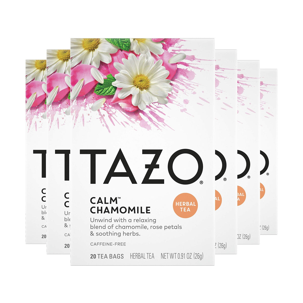 TAZO Calm Chamomile Tea Bags – Caffeine-Free Herbal Tea, 20-Count (Pack of 6)