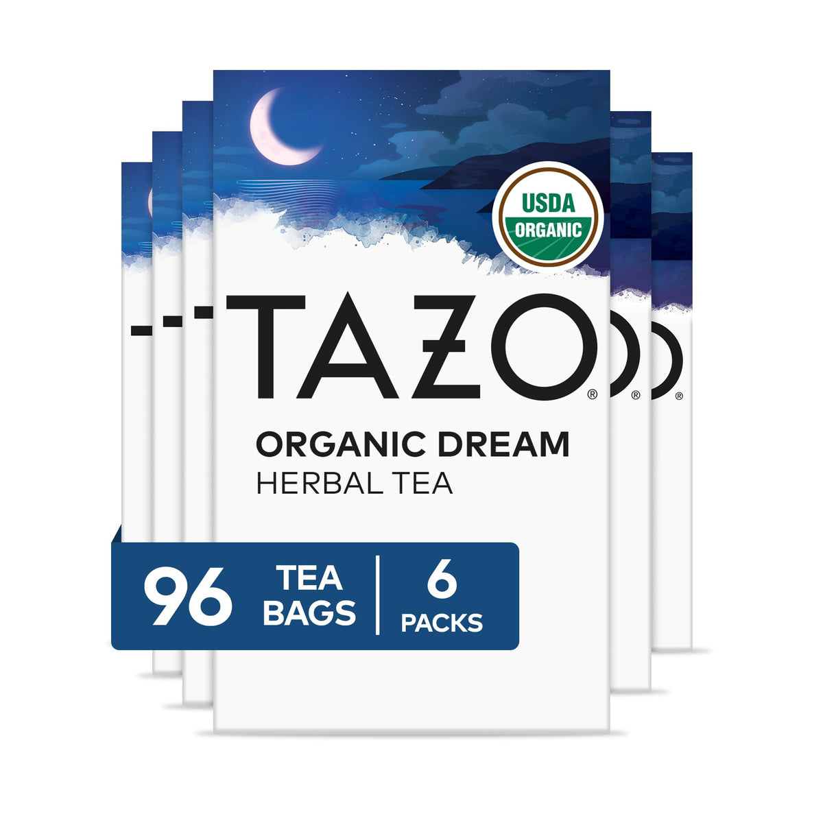 TAZO Organic DREAM Herbal Tea Bags – Caffeine-Free Bedtime Tea with Chamomile, Lavender & Valerian (96 Bags, 6x16)