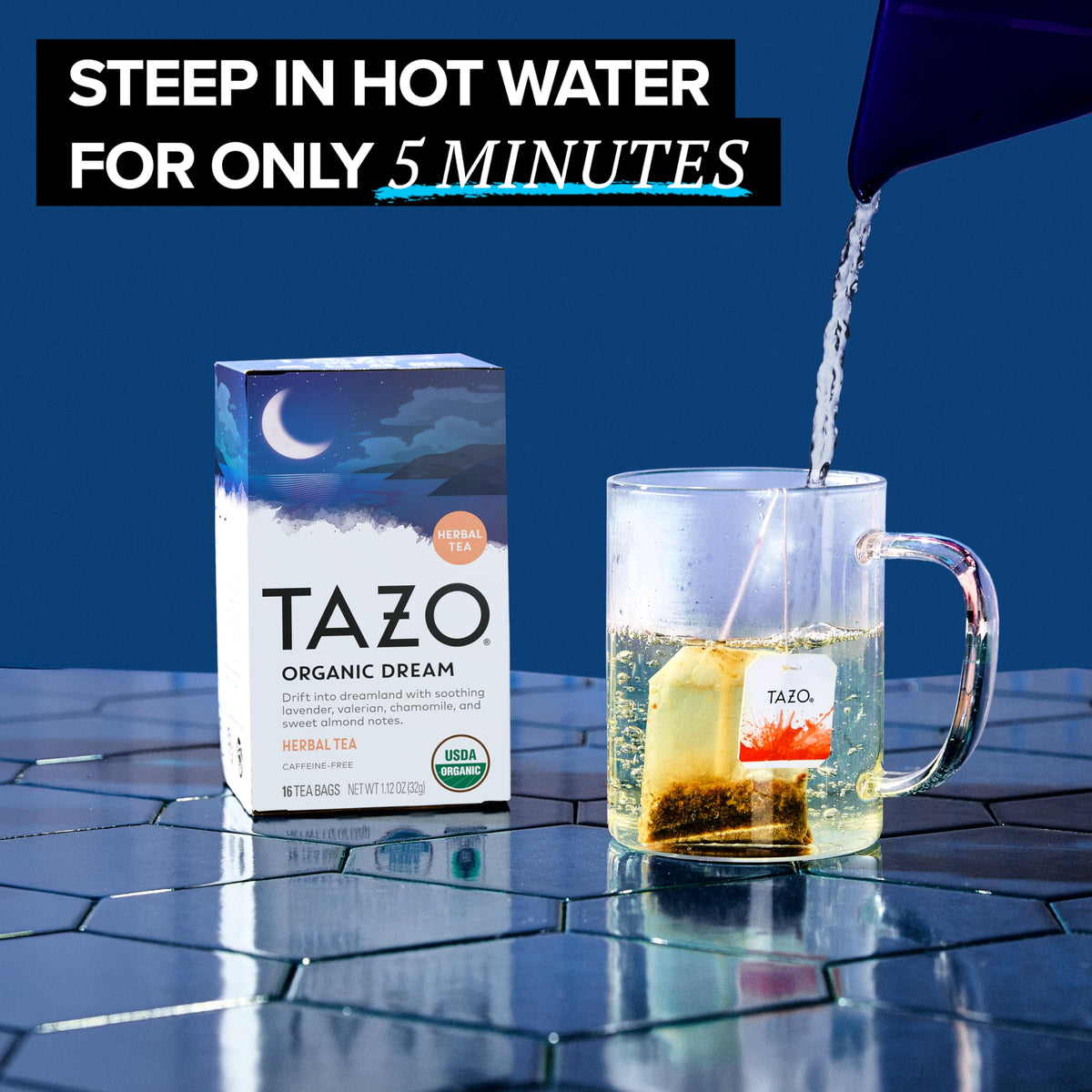 TAZO Organic DREAM Herbal Tea Bags – Caffeine-Free Bedtime Tea with Chamomile, Lavender & Valerian (96 Bags, 6x16)
