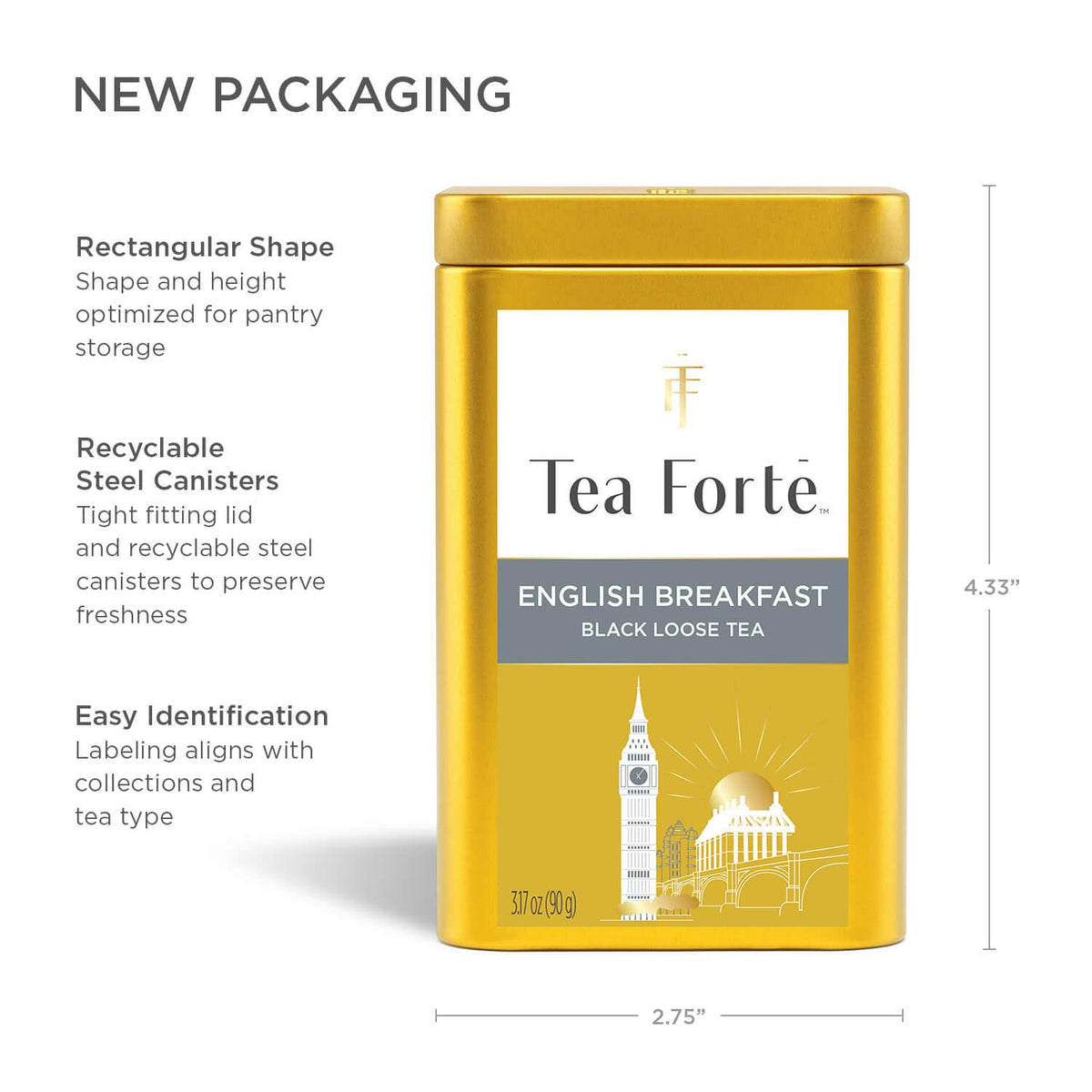 Tea Forte English Breakfast Premium Loose Leaf Black Tea Canister – 35-50 Cups