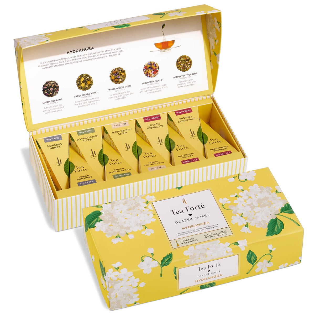 Tea Forte Premium Petite Gift Box Sampler – Hydrangea Collection, 10 Pyramid Tea Bags (2 Each Blend)