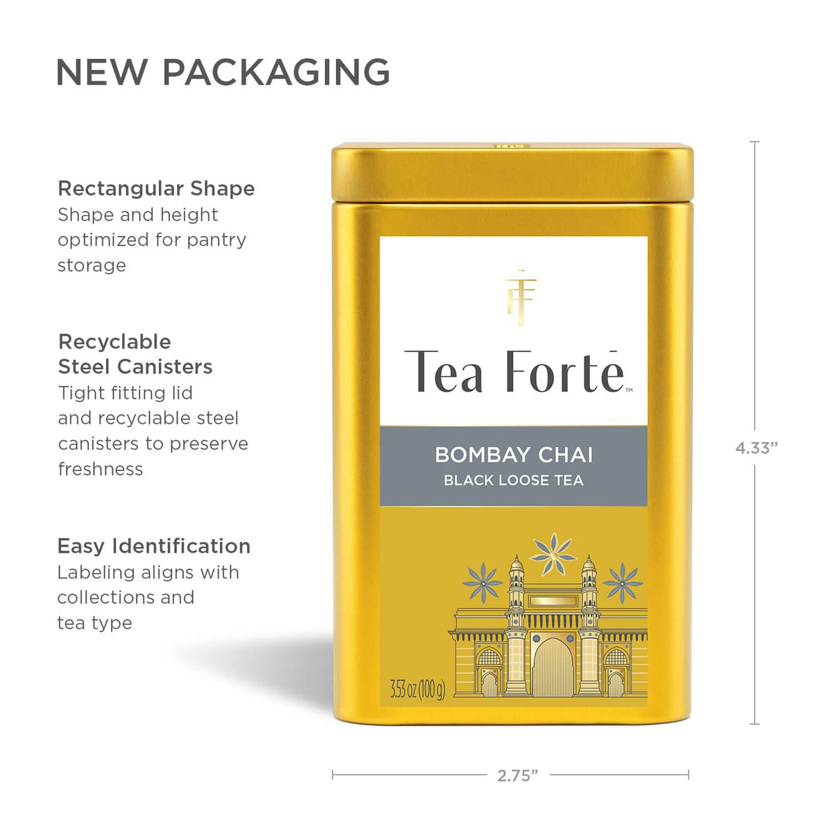 Tea Forte Bombay Chai Premium Loose Leaf Black Tea – Caffeinated, 35-50 Cups per Canister