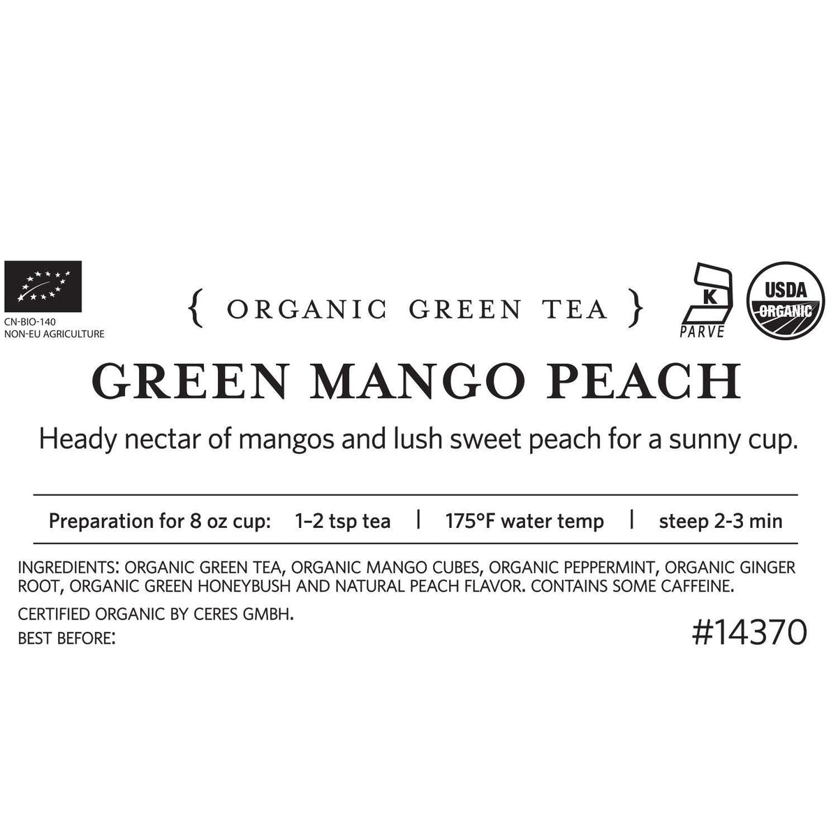 Tea Forte Premium Green Mango Peach Loose Leaf Tea – 1lb (Makes 160–175 Cups)