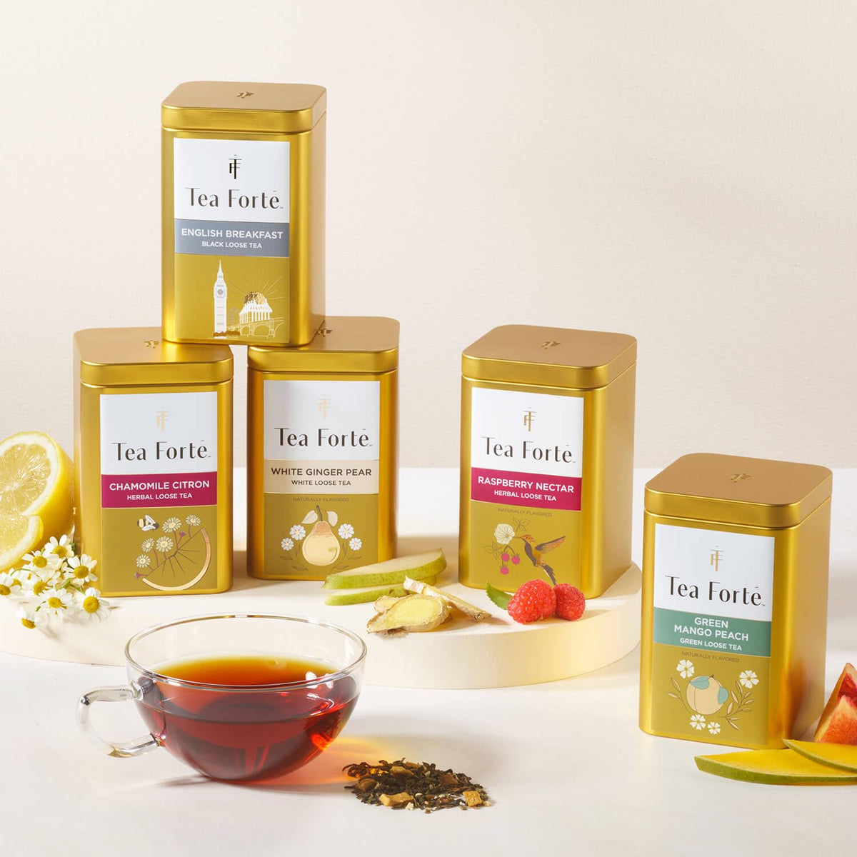 Tea Forte Raspberry Nectar – Premium Caffeine-Free Herbal Tea Canister (35-50 Cups)