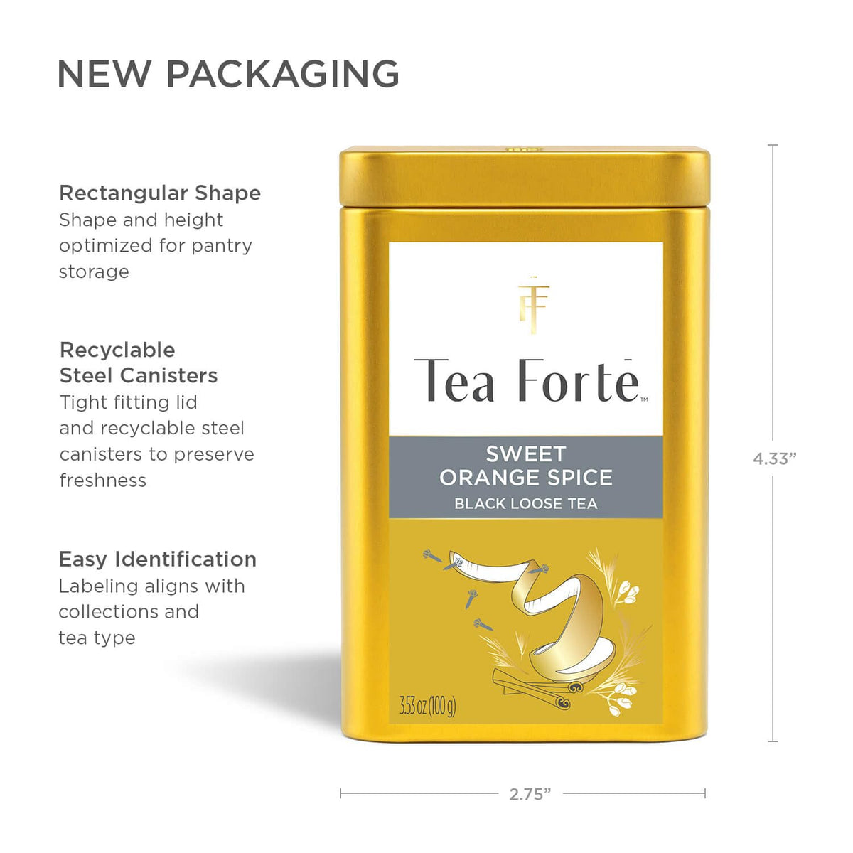 Tea Forte Sweet Orange Spice Premium Loose Leaf Black Tea - 35-50 Cups