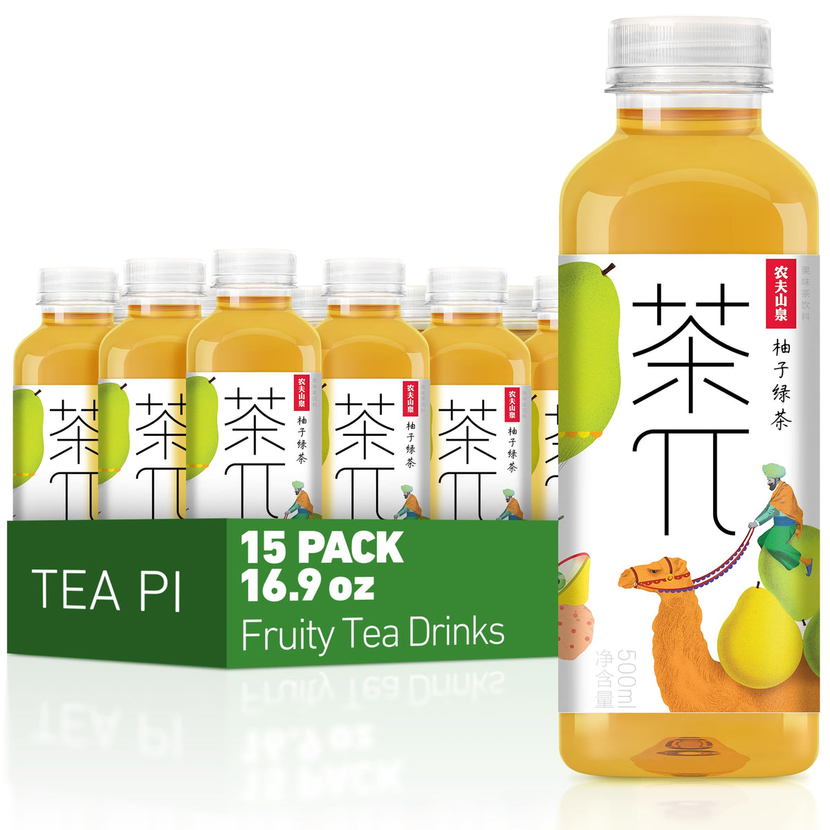 Tea PI Iced Tea – Green Tea & Pomelo, Real Juice, 500 mL, 15 Pack