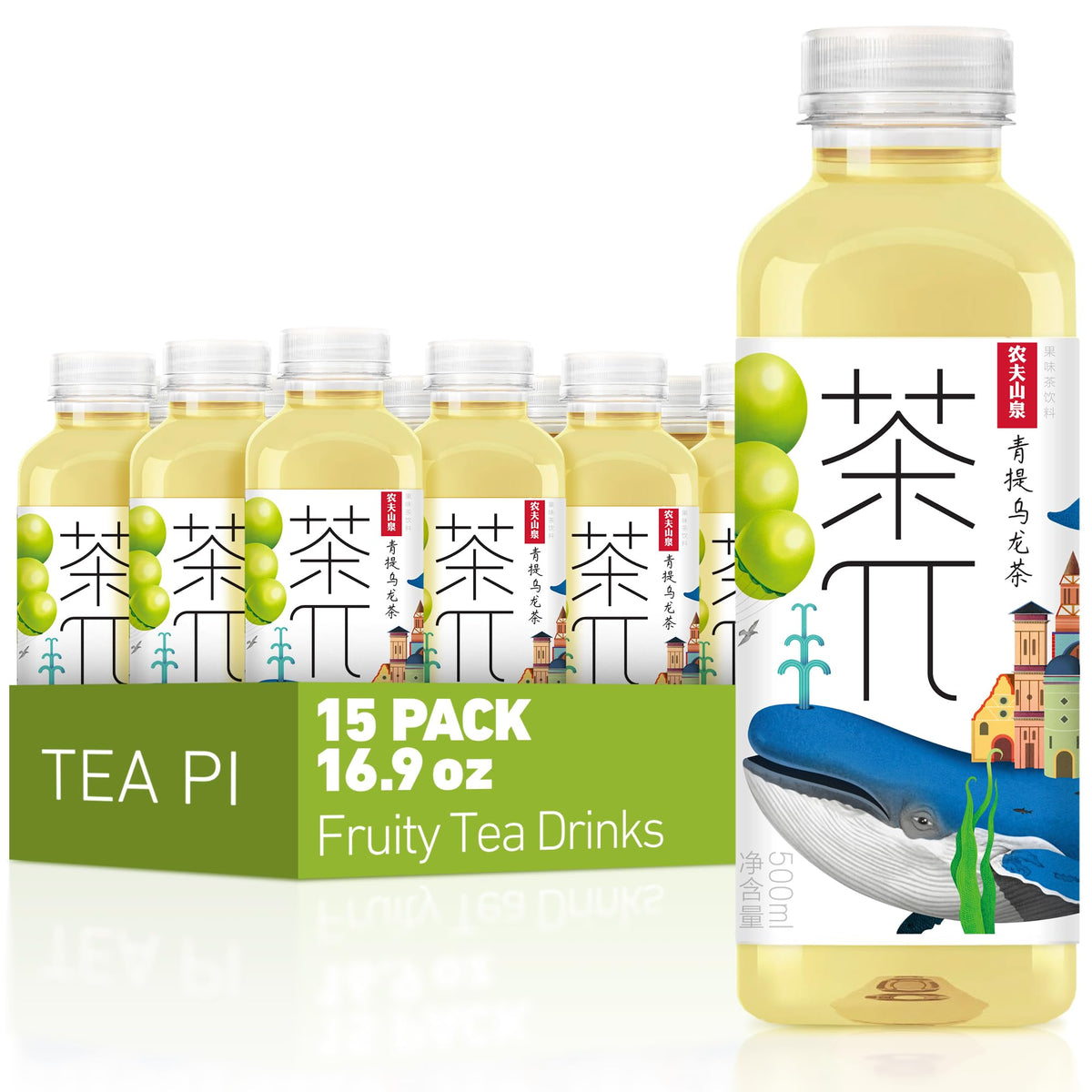 Tea PI Iced Tea – Oolong & Green Grape, Real Juice, 16.9 fl oz (500 mL), 15 Pack