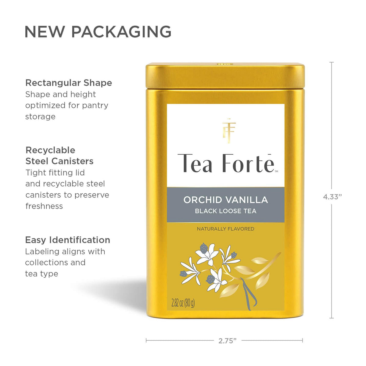 Tea Forte Orchid Vanilla: Premium Loose Leaf Black Tea in Recyclable Canister (35-50 Cups)