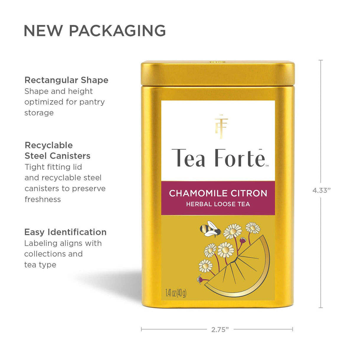 Tea Forte Chamomile Citron Premium Loose Leaf Herbal Tea Canister – Caffeine-Free