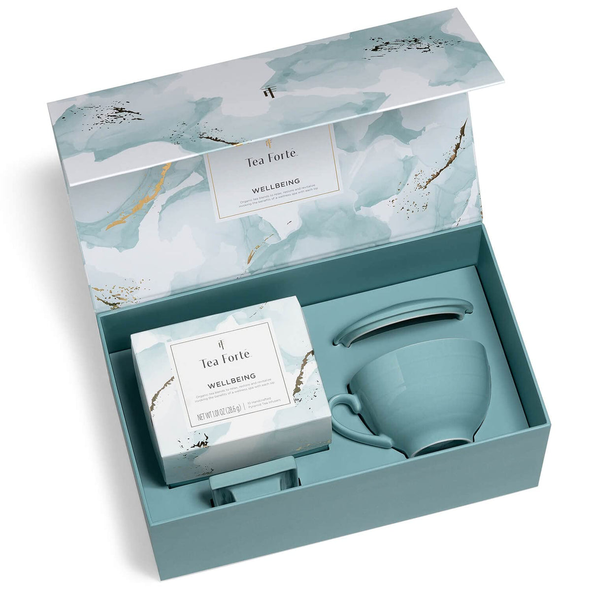 Tea Forte Gift Set with Cafe Cup, Tea Tray & 10 Pyramid Infuser Tea Bags | Gift for Mom