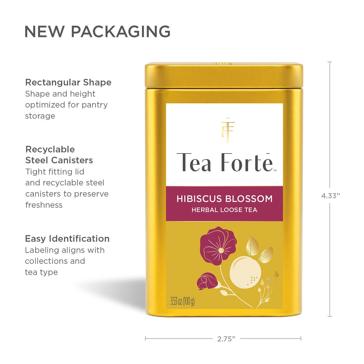 Tea Forte Hibiscus Blossom Premium Herbal Tea Canister - Caffeine-Free, 35-50 Cups
