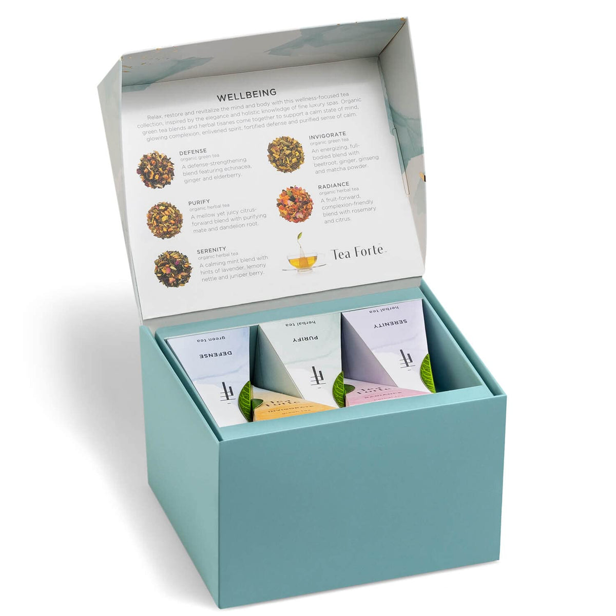 Tea Forte Gift Set with Cafe Cup, Tea Tray & 10 Pyramid Infuser Tea Bags | Gift for Mom
