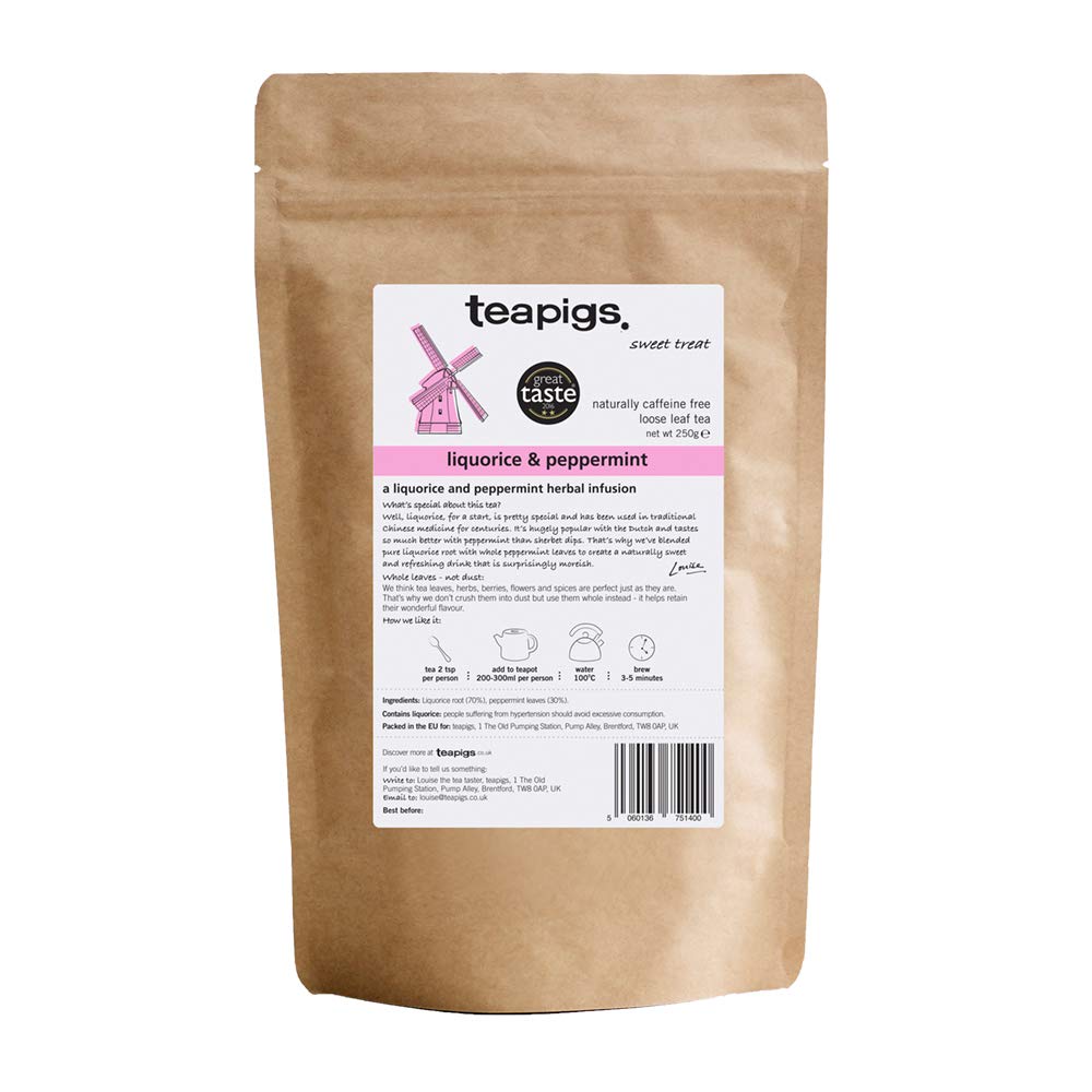 Teapigs Liquorice and Peppermint Loose Tea – Whole Leaves, Caffeine-Free, Non-GMO, 250g