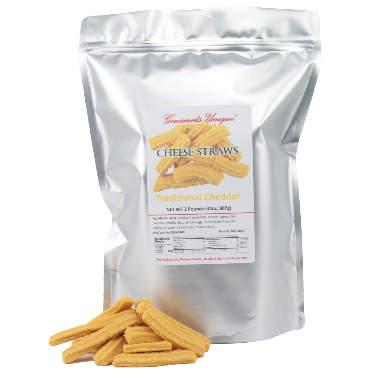 Teas Unique Southern Gourmet Cheese Straws - Traditional Cheddar, 2 Pounds