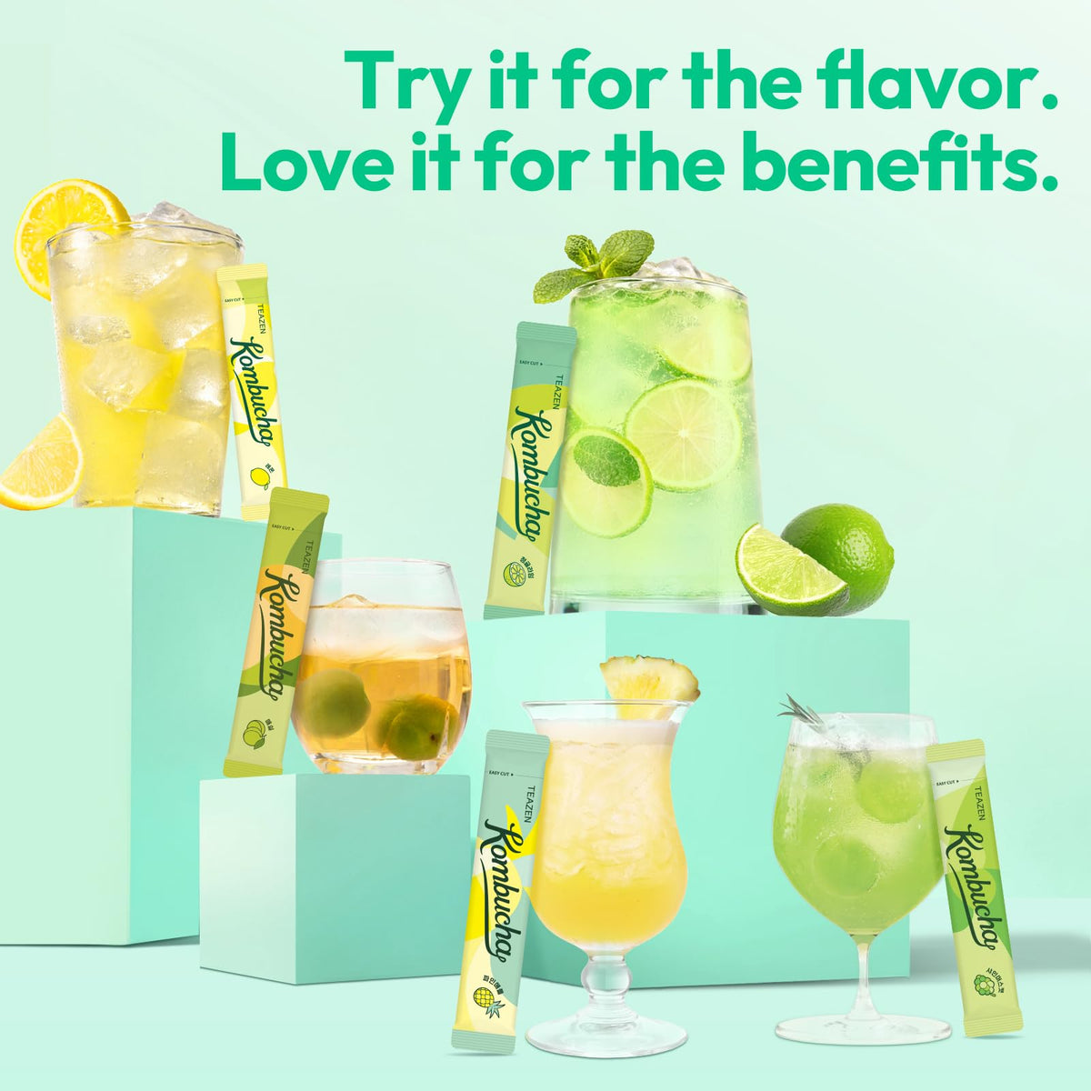 TEAZEN Kombucha Tropical Zest Hydration Variety Pack – 20 Sticks, 5 Flavors