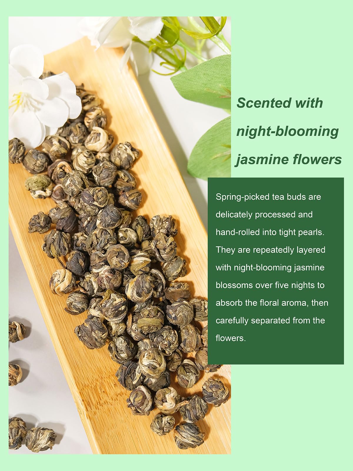 TeeLux Jasmine Pearls Green Tea – Handrolled Loose Leaf with Delicate Floral Aroma