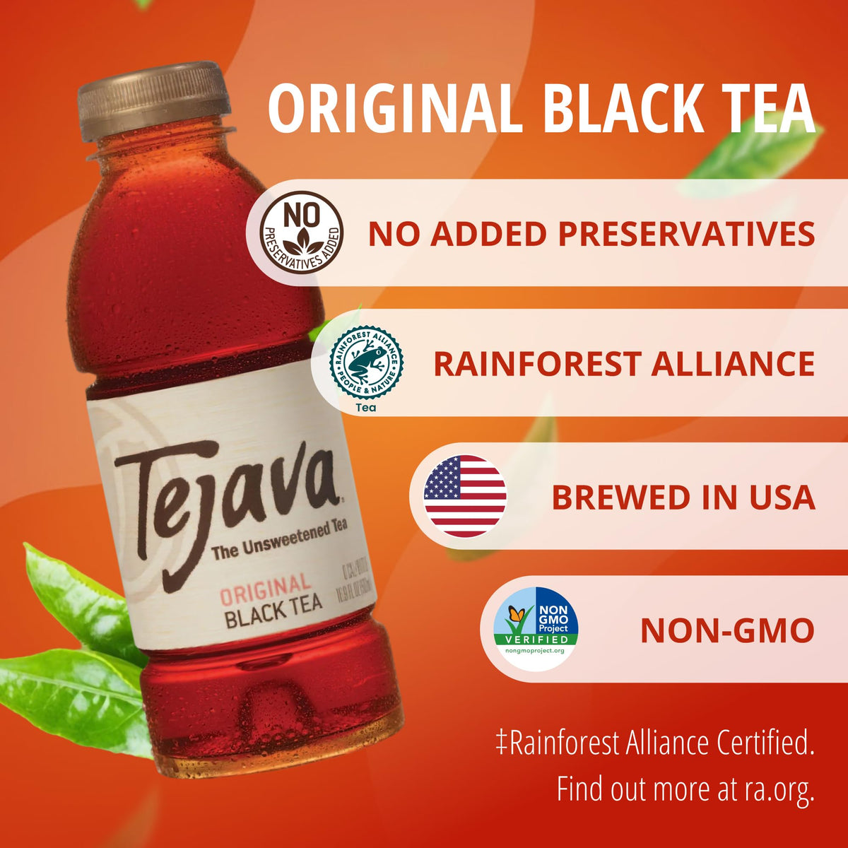 Tejava Original Black Tea – Unsweetened, 12-Pack 16.9oz Bottles