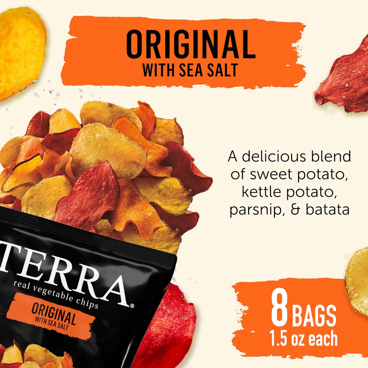 Terra Vegetable Chips Original with Sea Salt – 1.5 oz Pack of 8 | Gluten Free, Vegan