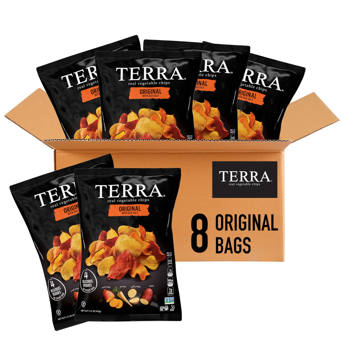 Terra Vegetable Chips Original with Sea Salt – 1.5 oz Pack of 8 | Gluten Free, Vegan