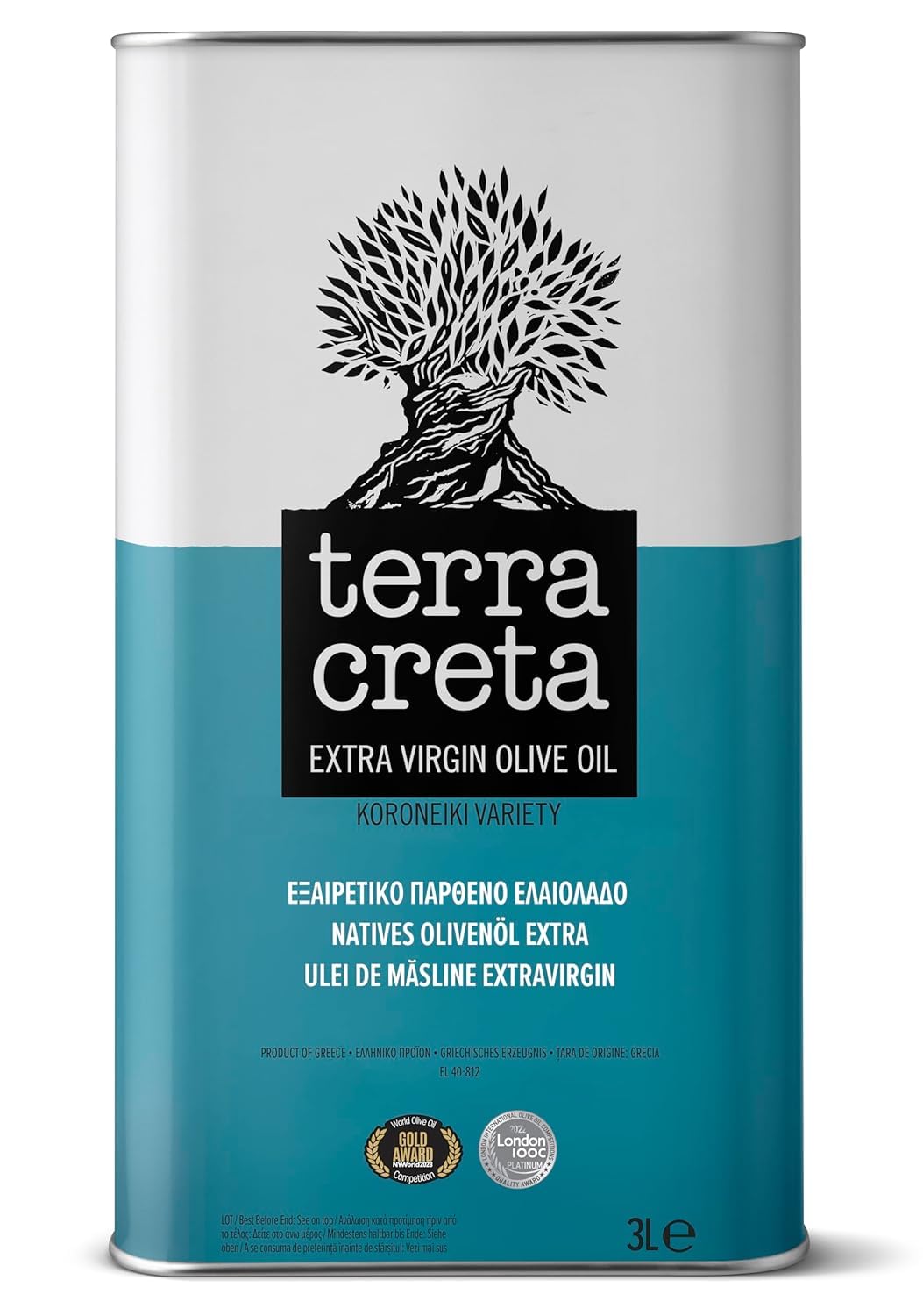 Terra Creta Koroneiki Estate EVOO 3L Tin — Traceable & Plasticizer-Free
