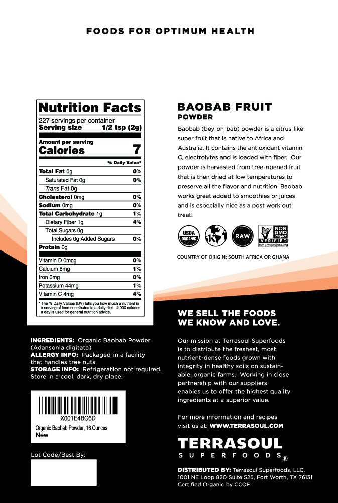 Terrasoul Superfoods Organic Baobab Powder – 1.5 lb (24 oz) | Raw, Gluten-Free, Non-GMO